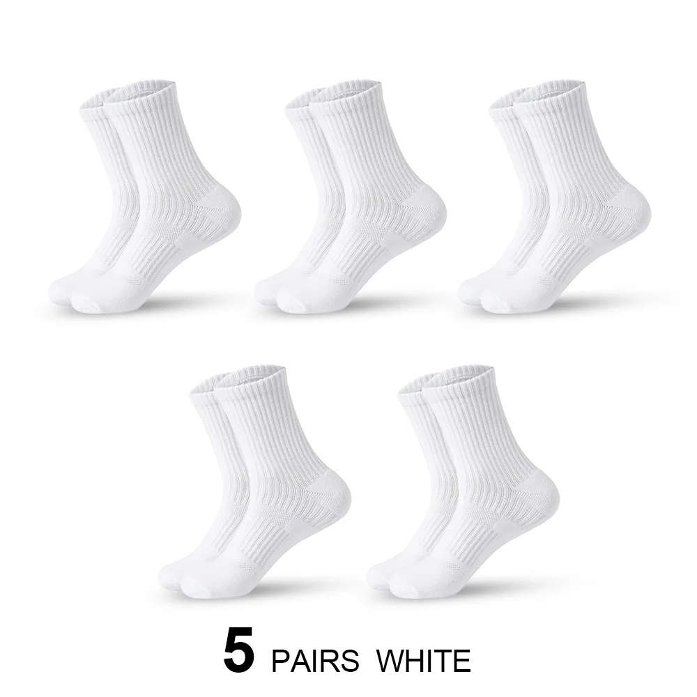 Calcetines de algodón para hombre que absorben la humedad, para senderismo al aire libre, trabajo, calcetines de compresión con cojín, calcetines negros de ocio para hombre, 5 pares