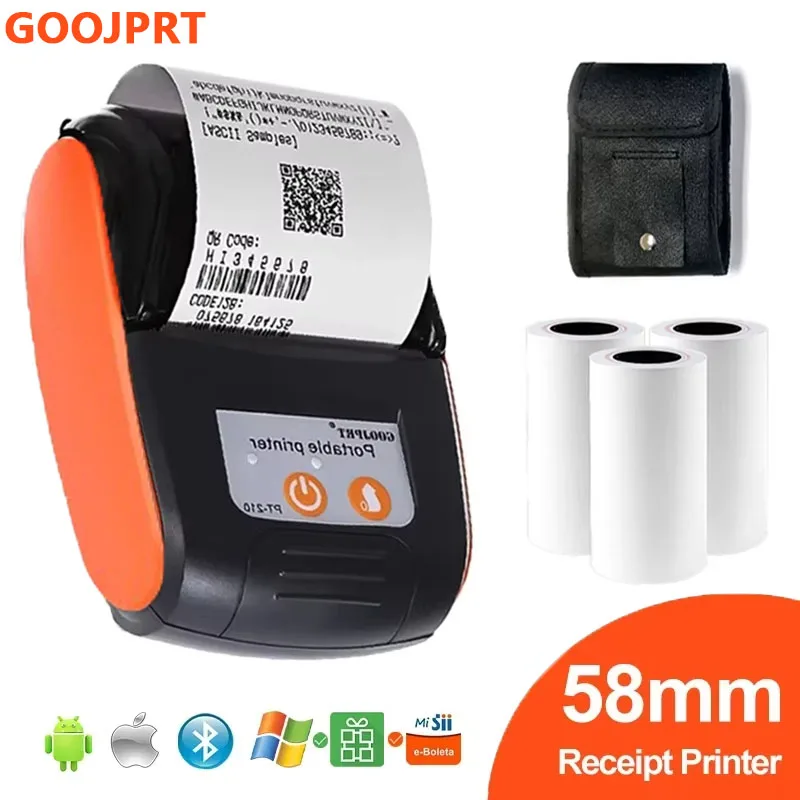 Goojprt PT-210 58mm mini impressora portátil móvel sem fio bluetooth bilhete móvel bill pos impressora portátil código de barras telefone e pc