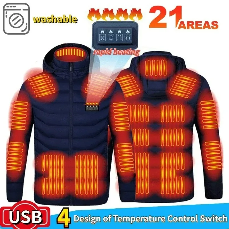 21 áreas jaqueta de aquecimento dos homens inverno usb elétrico aquecido casaco funcional auto aquecimento roupas ao ar livre neve colete de esqui jaqueta acolchoada
