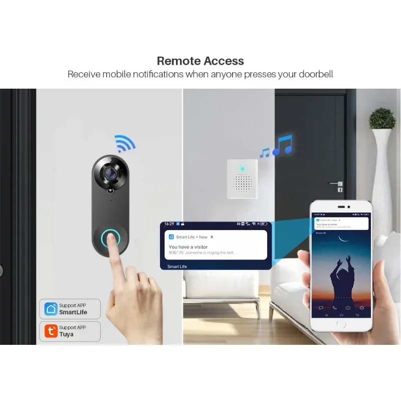 Smart Video Türklingel Kamera 1080p Wifi Video Intercom Türklingel Kamera Zwei-Wege-Audio funktioniert mit Alexa Echo Show Google Home