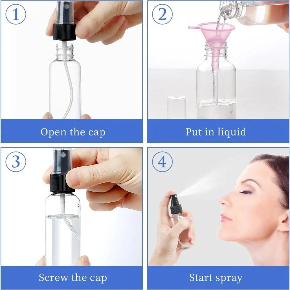 10PCS 10/20/30/50/60/100ML Refillable Transparent Plastic Perfume Atomizer Empty Plastic Spray Bottles Protable Travel Bottles
