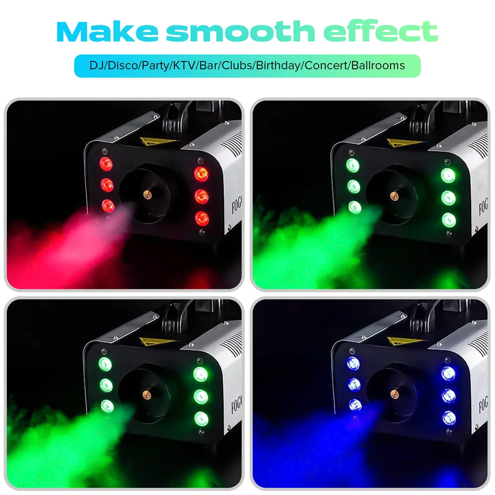 Mini maszyna do dymu o mocy 1200 W z 6 diodami LED RGB Maszyna do dymu z pilotem i zbiornikiem o pojemności 1 l do klubu dyskotekowego w teatrze weselnym