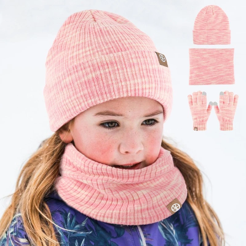 Nuevo Gorro de punto para niños, conjunto de guantes y bufanda, cálido para invierno, protección de triple capa