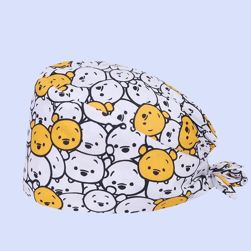 Gorros quirúrgicos con estampado de oso para mujer, gorro médico para Hospital, enfermera, gorro de médico, gorros de enfermería para clínica Dental para cabello largo M911