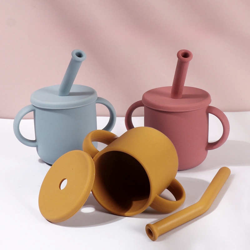 Copos de silicone para bebês e crianças pequenas, Copos de água potável, Copos de ouvido duplo