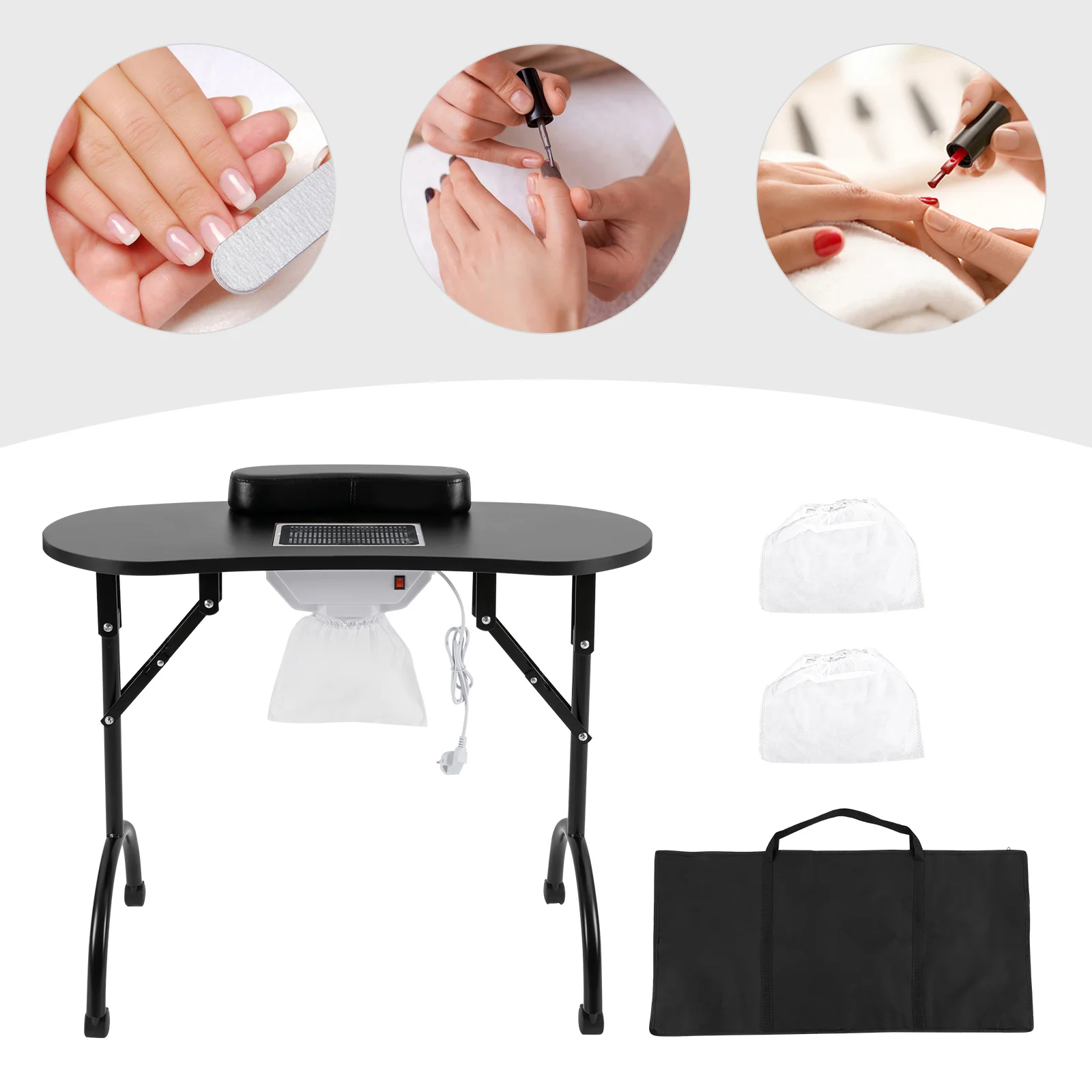 Tragbarer, zusammenklappbarer Nagelstudio-Maniküretisch, Schönheitssalon-Techniker-Schreibtisch, Schönheitssalon-Techniker-Schreibtisch, Schwarz mit Saugnapf