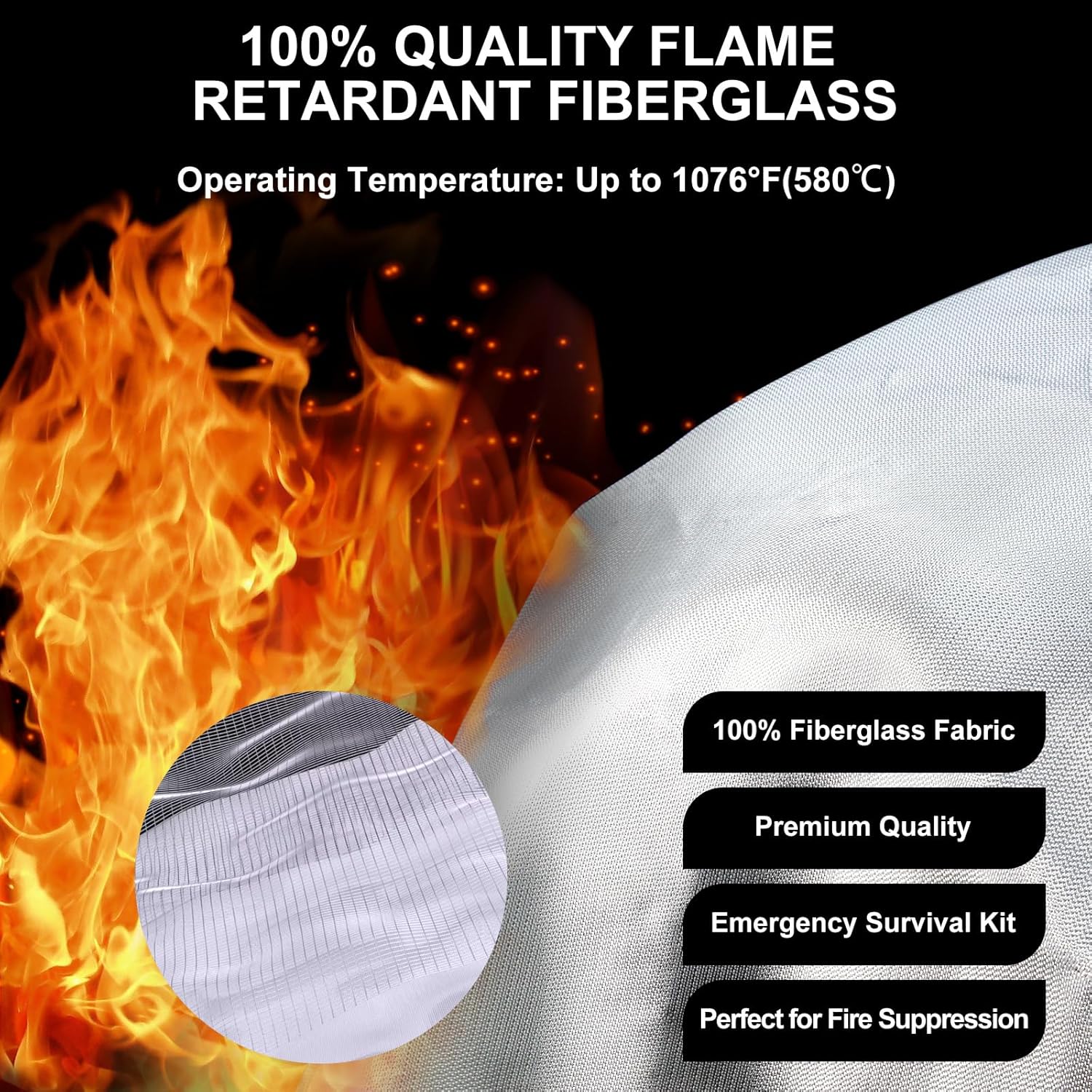 Emergency Fire Blanket Fiberglass Flame Retardant Suppression Blanket for Home Kitchen Safety Survival Cover