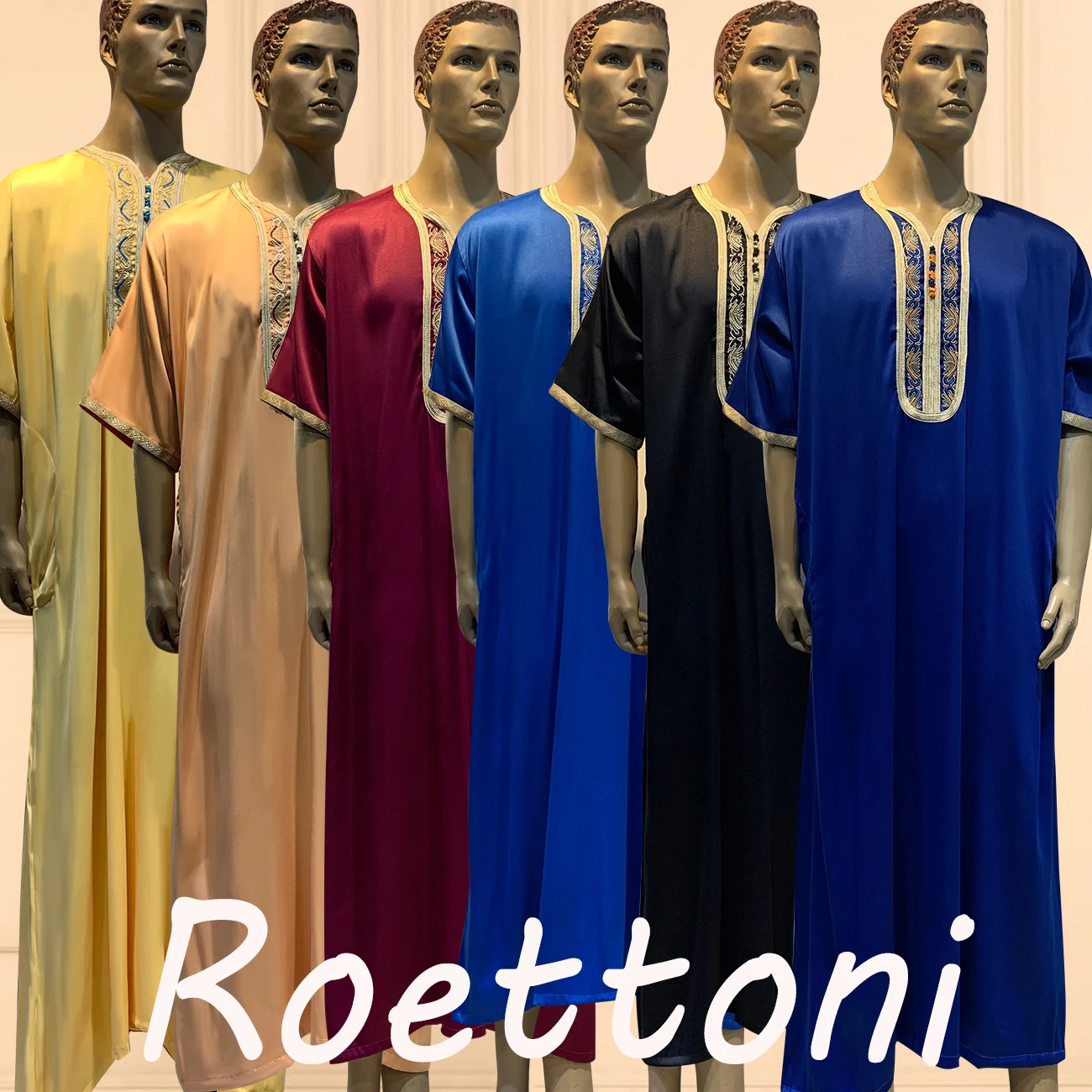 1 Stück glänzende kurze Ärmel muslimische Jubba Thobe Männer Pakistan Djellaba Luxus Saudi Abaya marok kanis che Gurtband Robe Eid/Ramadan