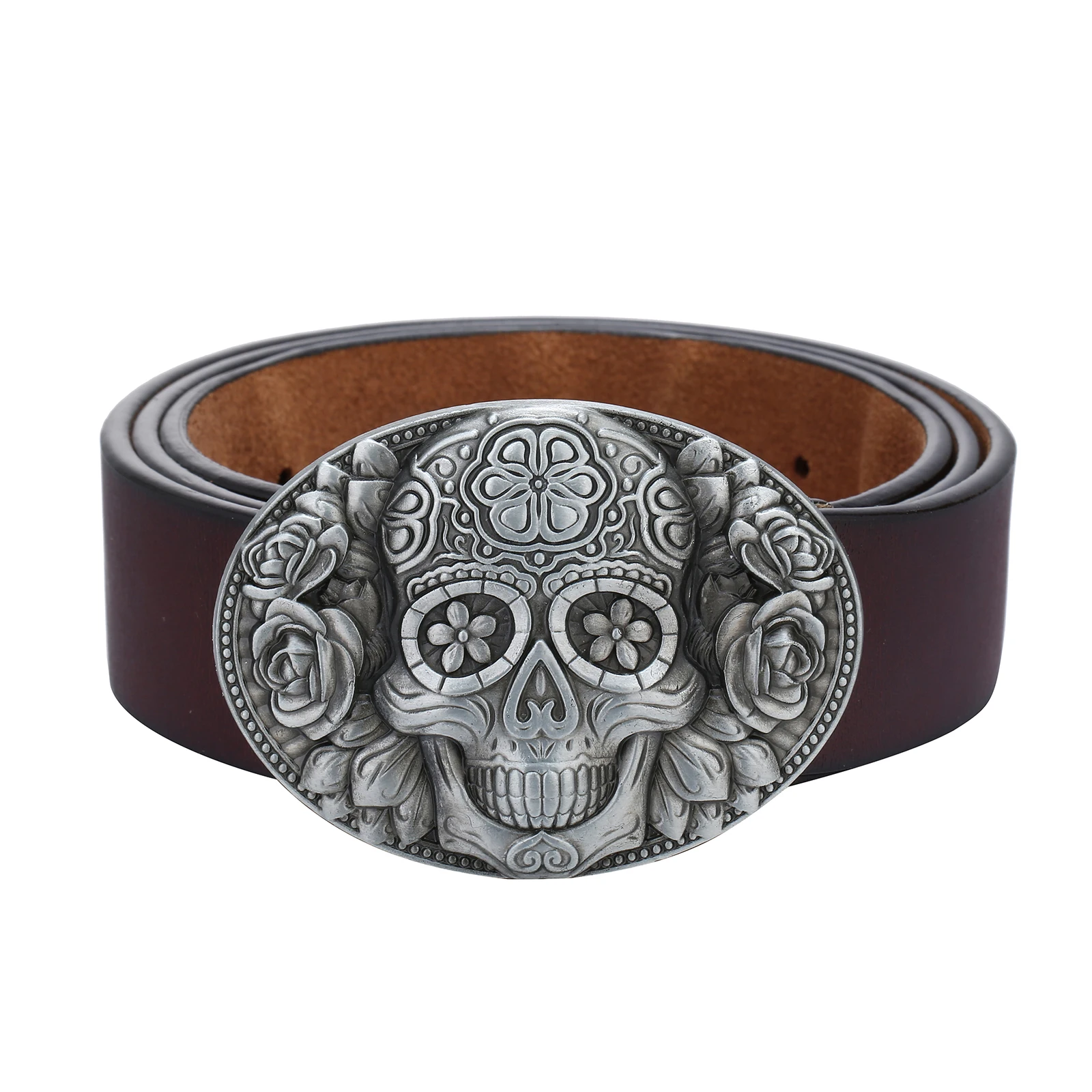 Nuevo Hebilla de cinturón de aleación de dos colores para hombre Flower Ghost