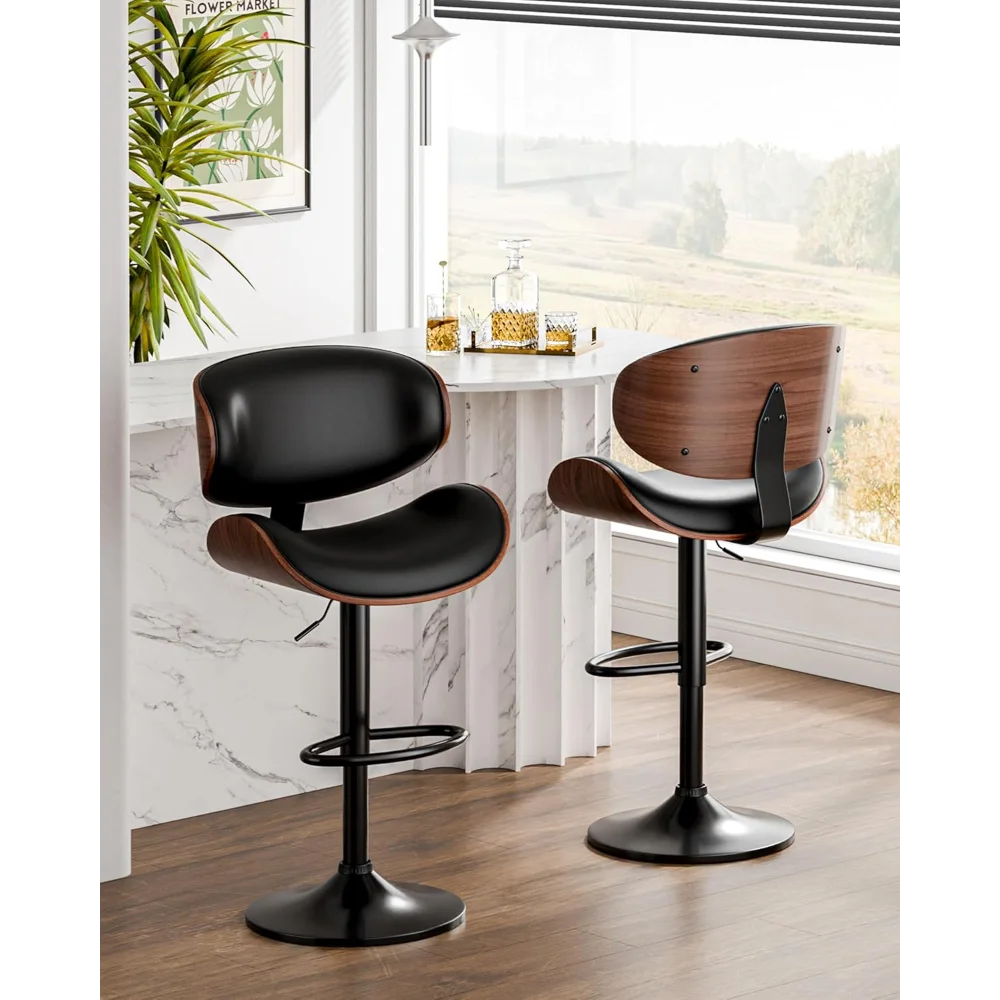 Bar Stools, Adjustable Swivel Leather Bar Stools for Kitchen Island, Mid Century Modern Counter Height Bar Chairs