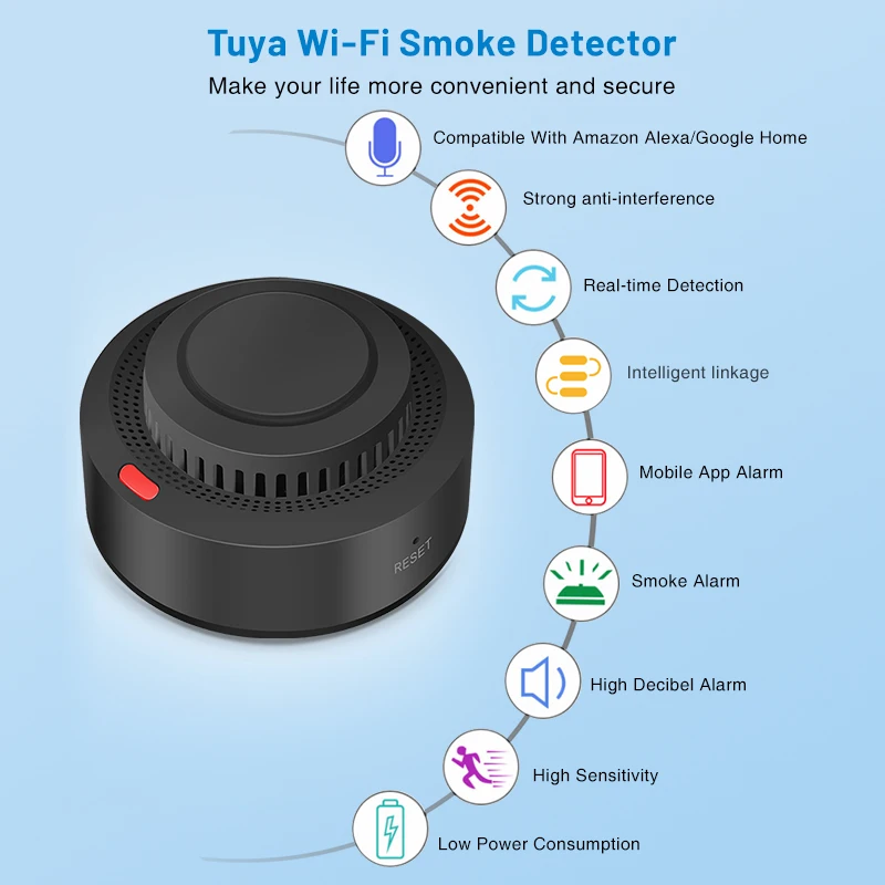 Tuya Smart WiFi Rauchmelder Smart Home 85dB Echtzeitüberwachung Fernalarmmeldung App-Steuerung Funktioniert mit Alexa