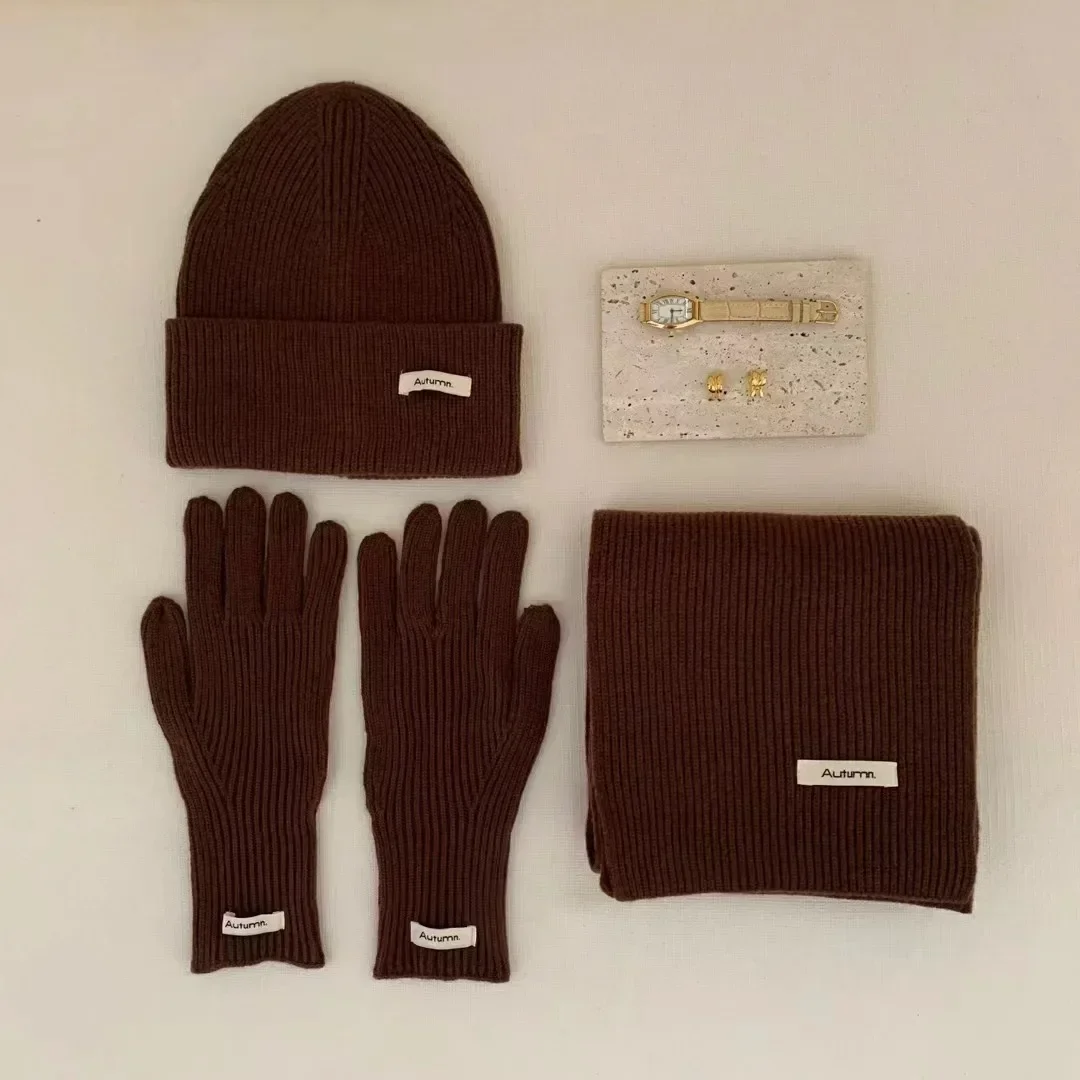 Solide chaud automne hiver 2025 femmes tricoté chapeau écharpe gant ensemble mode vert bleu rouge belle 3 pièces chapeau et gants ensembles femmes