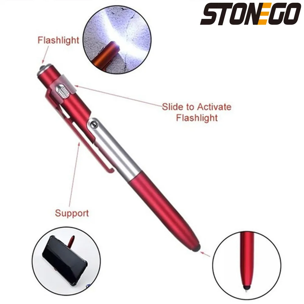 STONEGO 태블릿 휴대폰용 다기능 4-in-1 접이식 볼펜 스타일러스(손전등 + 지원)