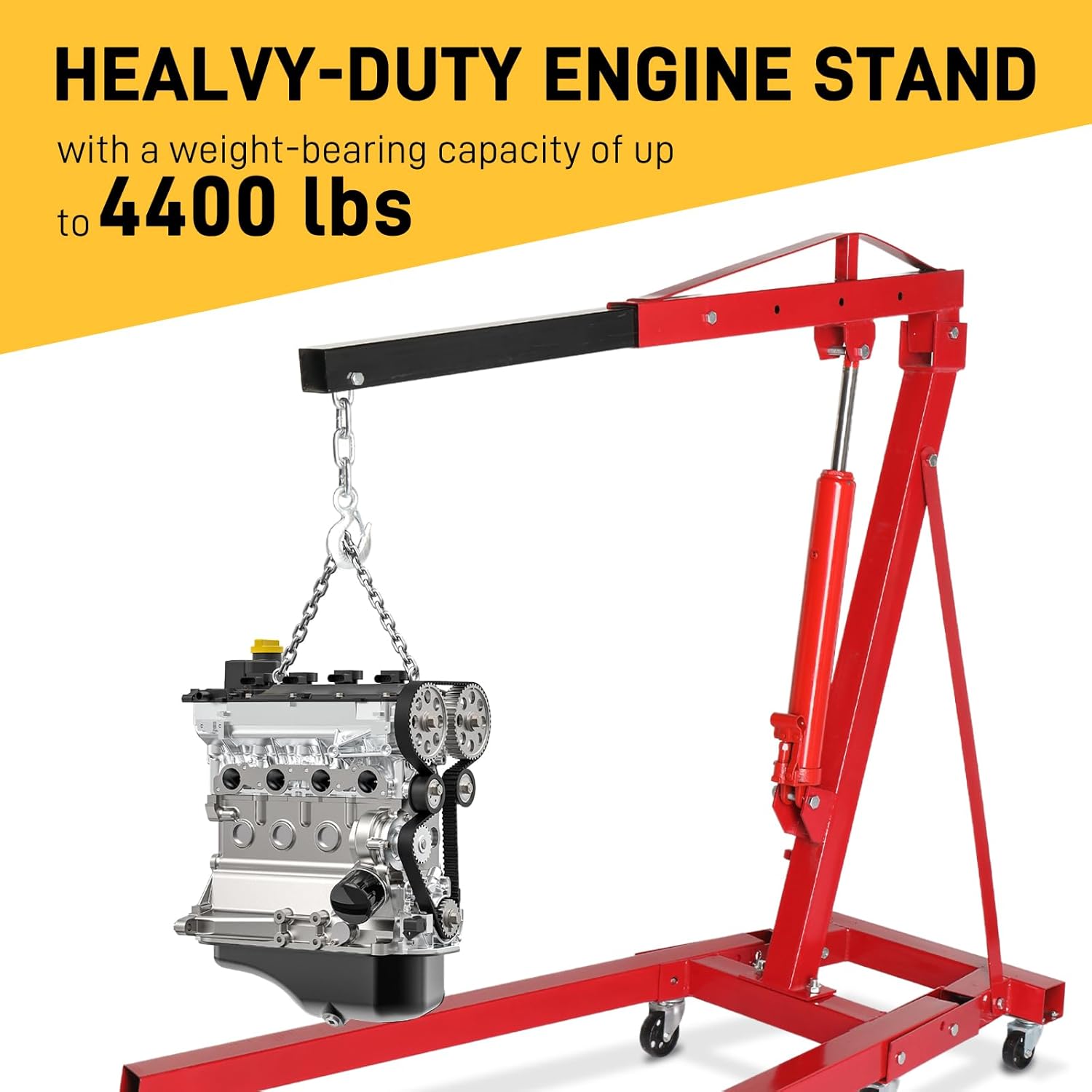 Engine Hoist 2 TON Folding Hydraulic Engine Motor Hoist Cherry Picker Shop Cranes Lift Red Shop Crane 4000 lb Heavy-Duty