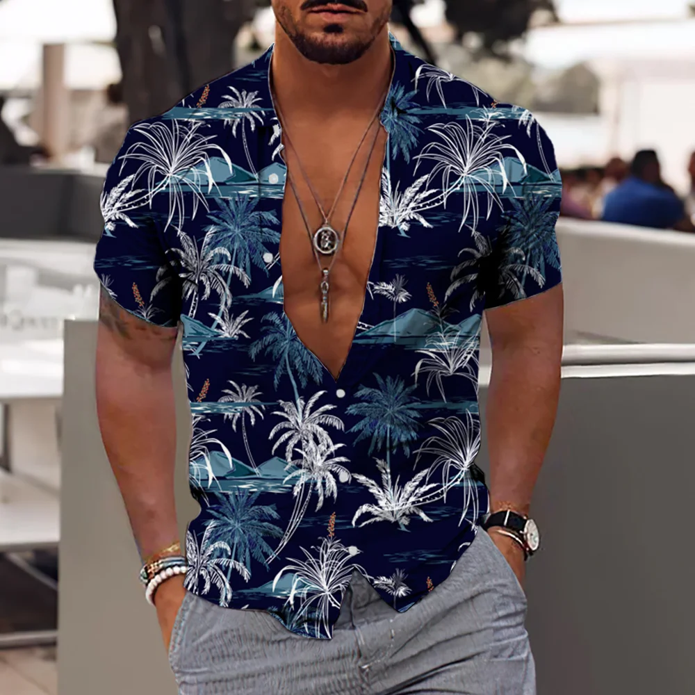 2024 Coconut Treeเสื้อสําหรับชาย 3dพิมพ์ชายเสื้อฮาวายชายหาด 5xlแขนสั้นแฟชั่นTops Teeเสื้อชายเสื้อCamisa