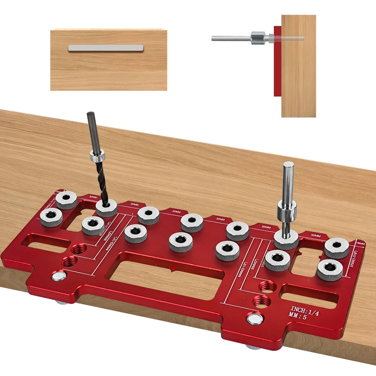 อลูมิเนียม Pocket Hole Jig Kit, 1 ชุด Handle Pitch Punch Hole Locator, ชั้นวาง Pin เจาะท่องเที่ยว Jig, รูตรงเจาะแม่แบบ