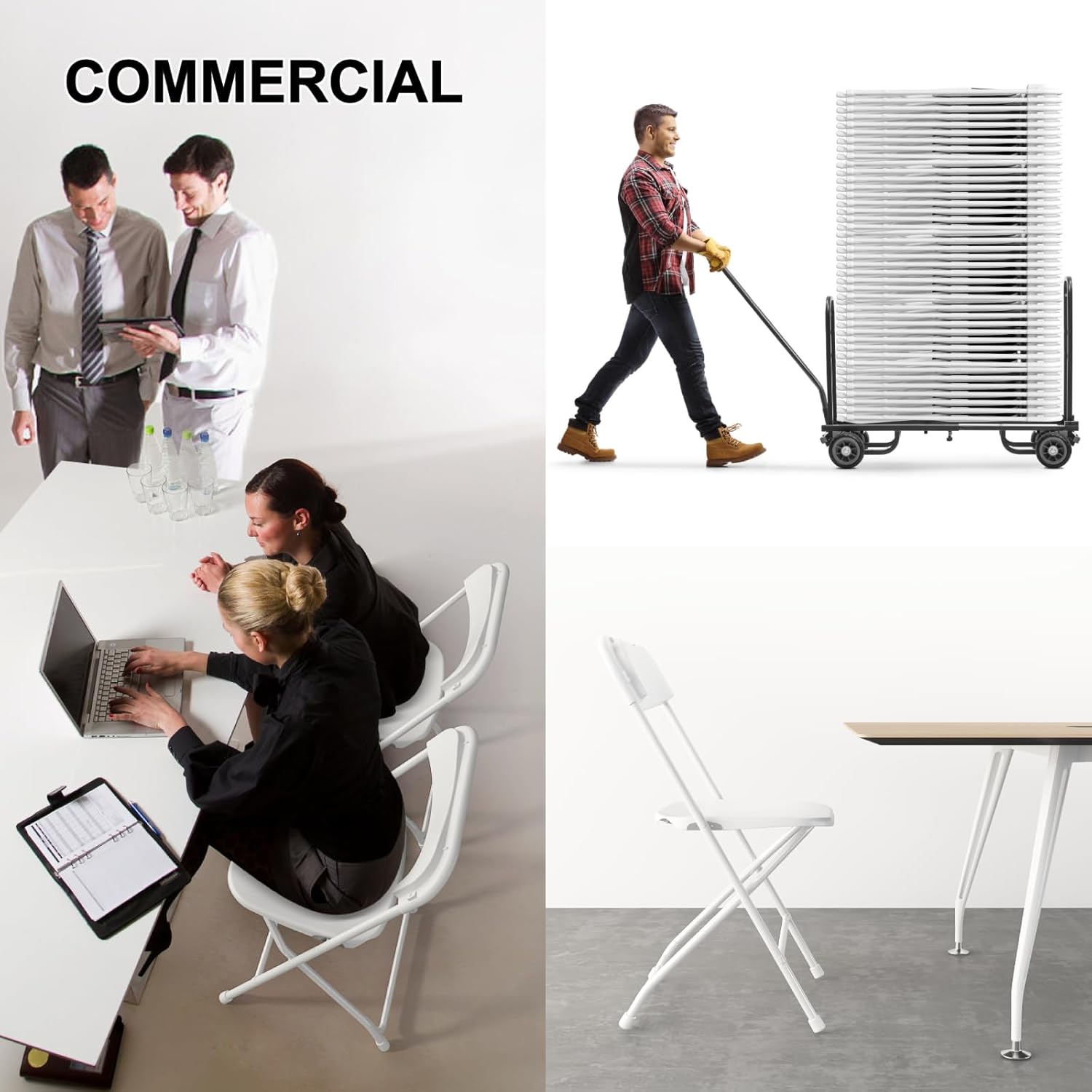 10 Pack White Folding Chairs, Portable Party Chairs, Plastic Folding Chair,Commercial Seats with Steel Frame for Offic
