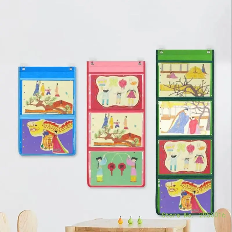 Pocket Chart Haning Wall File Practical Hanging Bag for Classroom Cards Drawing Pictures Class Demonstrations
