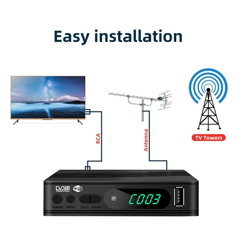 ABJF-Digital TV Decoder HD TV Boxs USB Set Top Box DVB-T2 TV Tuner Terrestrial Satellite TV Receiver HEVC DVBT2 H. 264