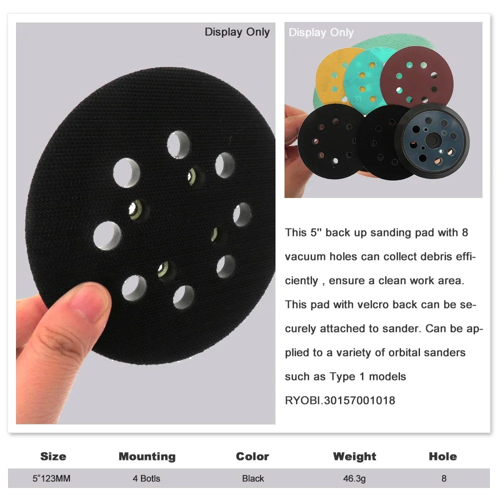 5 Inch 8 Holes Replacement Sanding Pads 1 Pcs Universal Hook and Loop Sander Pad Orbital Backing Plates for Ryobi 030157001018