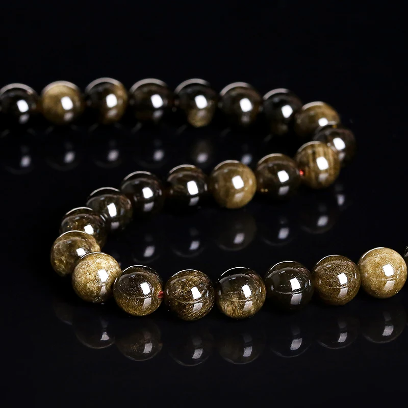 หินธรรมชาติ Golden Obsidian ลูกปัด Irisation รอบหลวม Spacer 4 6 8 10 12 มม.สําหรับเครื่องประดับ DIY สร้อยข้อมือสร้อยคออุปกรณ์เสริม
