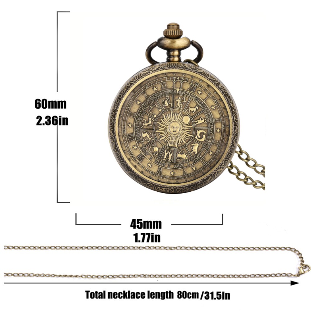 Bronze Vintage Tarot Commemorative Pattern Pocket Watch Constellation Lucky Sun Moon Necklace Memorial For Male Kids Relogio Saa
