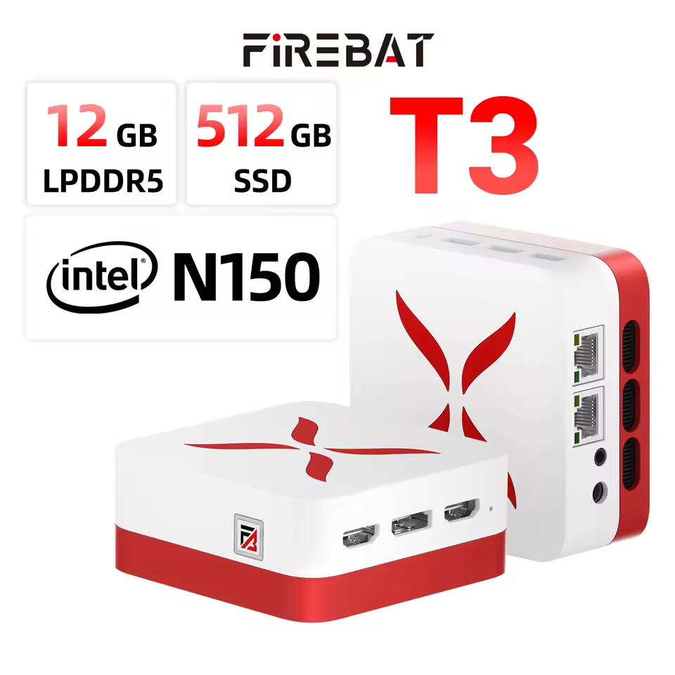 12GB DDR5 512GB SSD Mini PC, FIREBAT T3 Intel N150 Windows 11 Pro, Dual Screen HDMI/DP, Wi-Fi 5 BT4.2, Mini Computer for Home