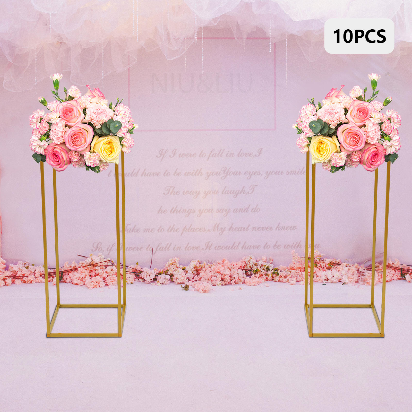 10Pcs Hochzeit Blumenständer Set 23,62 "H Gold Metall Säule Rack Hochzeit Party Prop Decor Ballon Display Halter blume Vase Säule