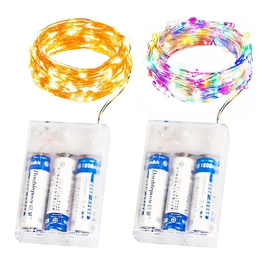 Guirlande lumineuse LED en fil de cuivre, 1M 2M 5M 10M 20M, boîte à piles, éclairage de vacances, lumières féeriques pour noël, décoration de fête de mariage