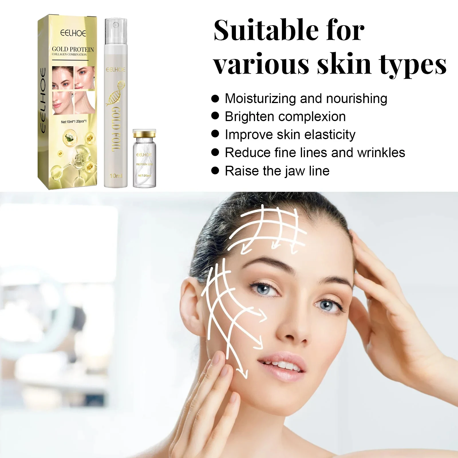 Conjunto de soro removedor instantâneo de rugas, fio de proteína de colágeno, levantamento, endurecimento, solúvel, absorvente, enchimento facial, anti-envelhecimento, cuidados com a pele