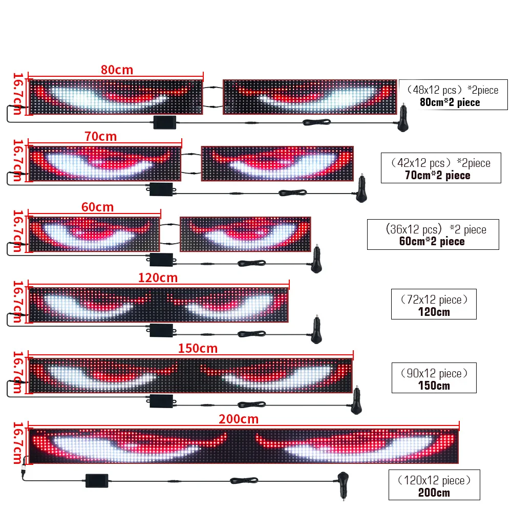 2 ใน 1 รถบรรทุกรถ DEVIL Eye พิกเซล LED แผง 60/70/80 ซม.รีโมทคอนโทรลนุ่มพับแสงเลื่อนสําหรับบอร์ดกระจก