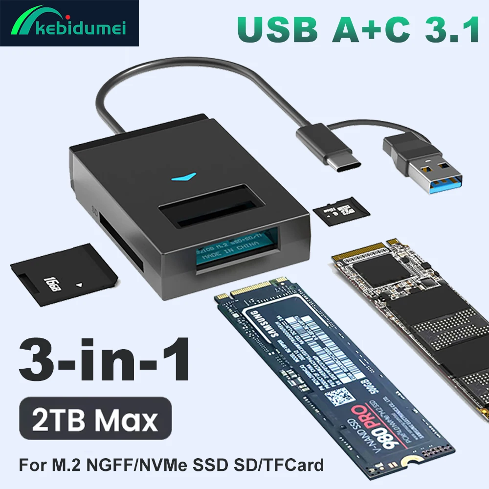 Корпус M.2 NVMe NGFF SSD 10 Гбит/с Тип C USB 3.1 к SSD Внешний контейнер для хранения Адаптер Поддержка устройства чтения карт SD TF Прямая вставка
