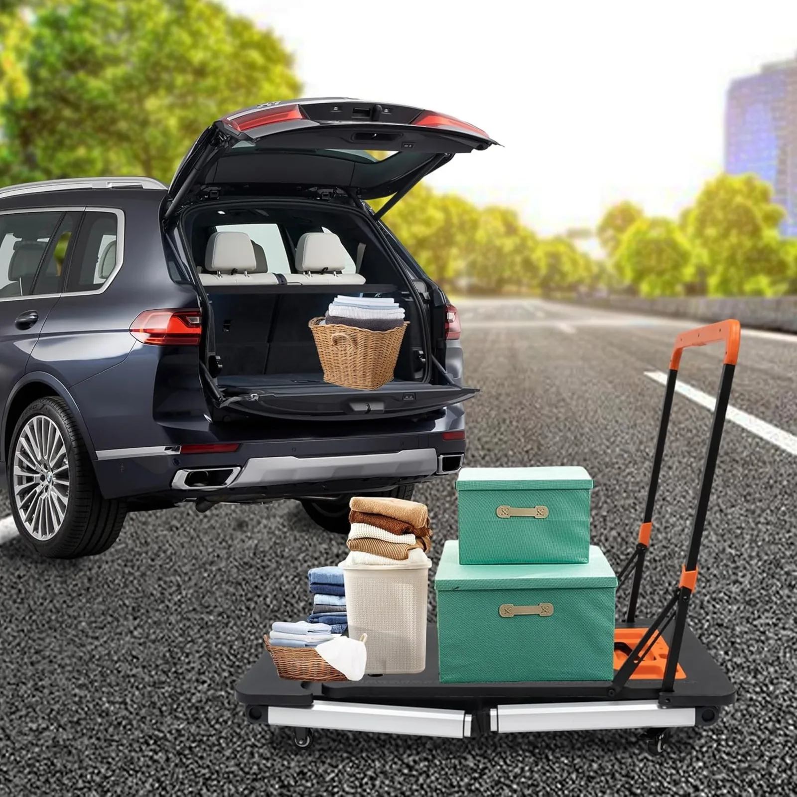 7-in-1-Multifunktions-Arbeitsplattform, tragbare zusammenklappbare Werkbank, verwendet als Dolly, Saw Horse, Car Creeper und Handtruck