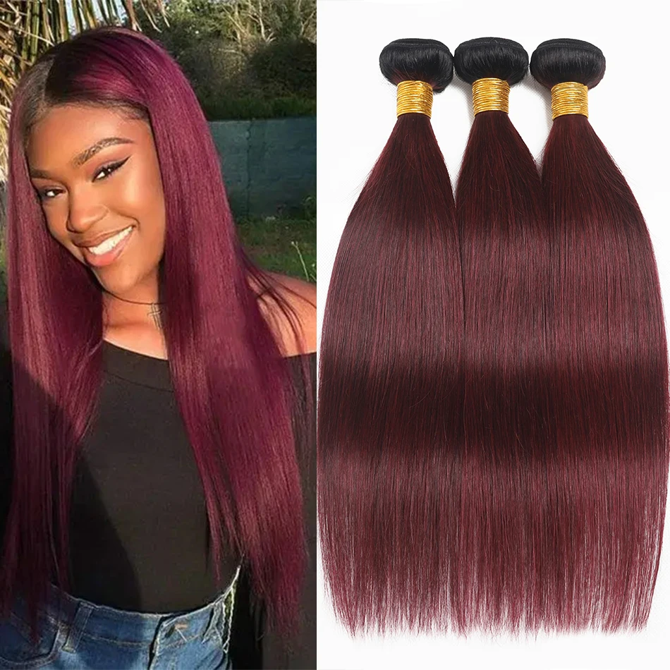 Extensões escuras do cabelo humano da Borgonha, Bundles retos do Ombre, brasileiro, vinho vermelho, Virgin não processado, Weave, 1B, 99J