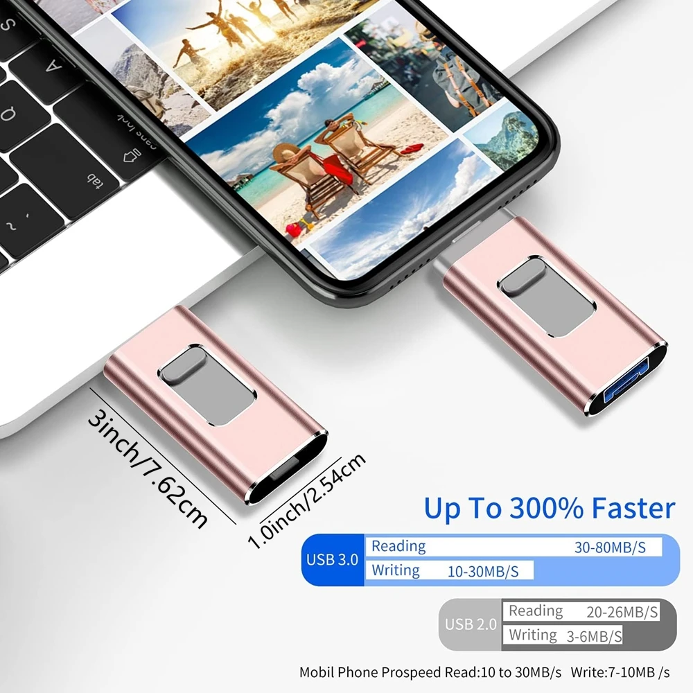 สําหรับ iPhone USB แฟลชไดรฟ์ 2TB 1TB USB 3.0 Flashdisk 3in1 Mirco USB 3.0 512G 256GB 128/64/32 GB Memory Stick USB Key ไดรฟ์ปากกา MFi