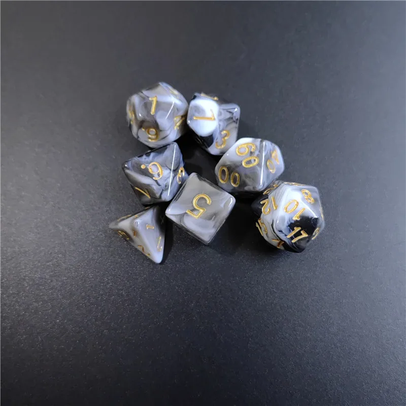 7 pçs 1 conjunto de dados mnd estilo cor dupla novo conjunto acrílico d4 d6 d8 d10 d12 d20 dados multiface trpg dungeon jogos de tabuleiro