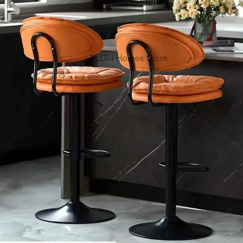 Luxury Foot Bar Stools Retro Living Room Nordic Leather Swivel Counter Bar Stool Kitchen Island Yellow Taburete Alto Furniture