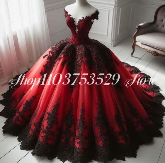 Vestidos de novia góticos de fantasía, color negro y rojo, corsé elegante, apliques bordados, mascarada del sur personalizada, hochzeitspartykleid