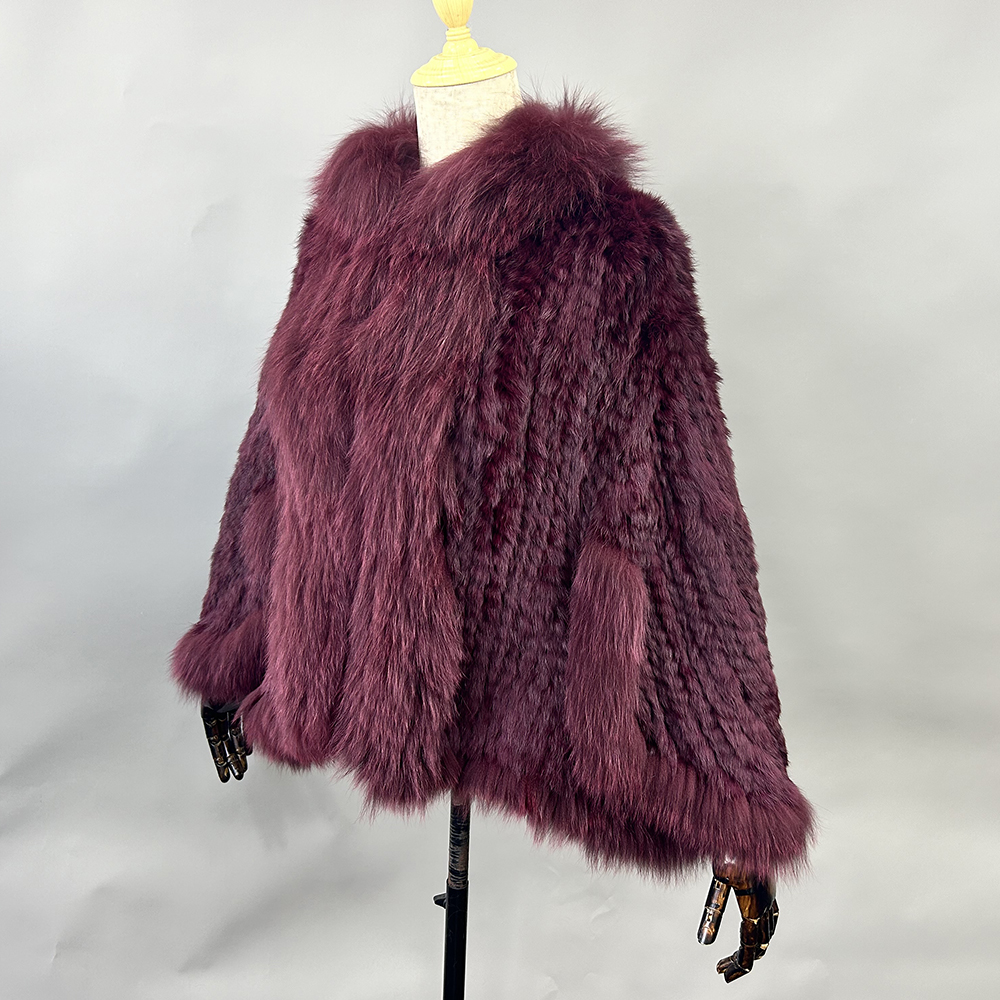 Luxe Dames Herfst Winter Echt Gebreide Konijnenbont Sjaals Vos Bontkraag Vrouwen Bont Pashmina Wraps Bruids Cape Jasje