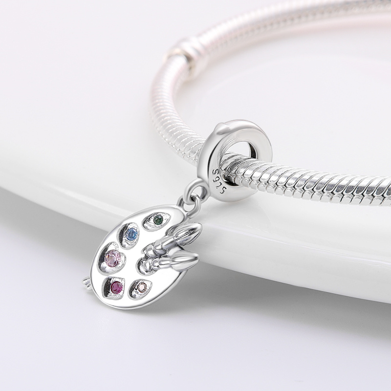 925 prata esterlina moda paleta pincel arte encantos contas adequado para marca original pulseira diy jóias finas presente