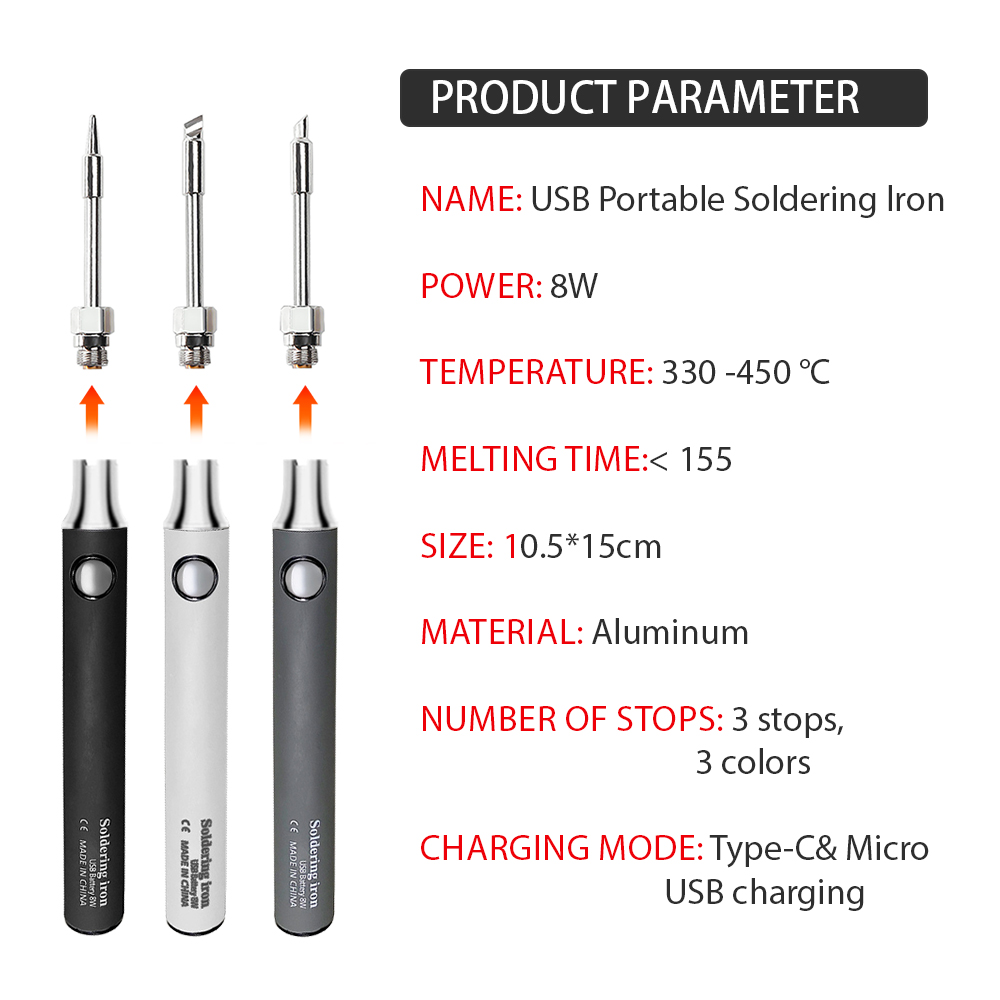 8W USB draadloze lithiumbatterij soldeerbout 5V draagbare soldeerpen Oplaadbare temperatuurregeling DIY lasapparatuur