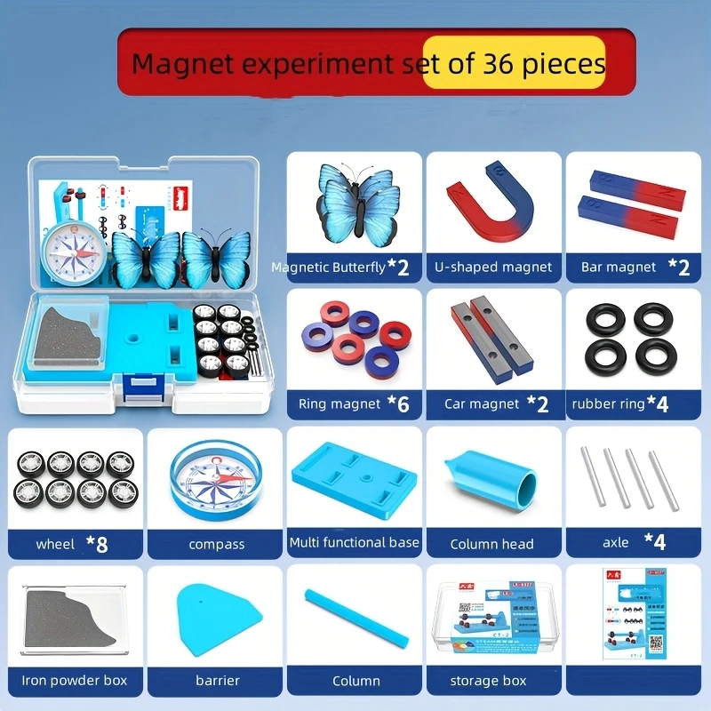 1 Set STEM Physics Science Magnet Kit For Kids Educational Experiment With Bar Ring Horseshoe U Shape Magnets And Compass