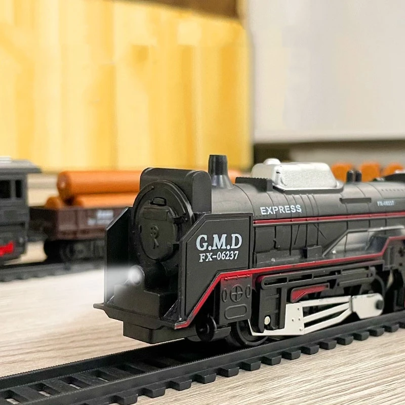 Brinquedo clássico de trem de carga ferroviária, conjunto elétrico de trilhos de trem de natal com faixas leves, modelo de brinquedos para crianças, presente para crianças