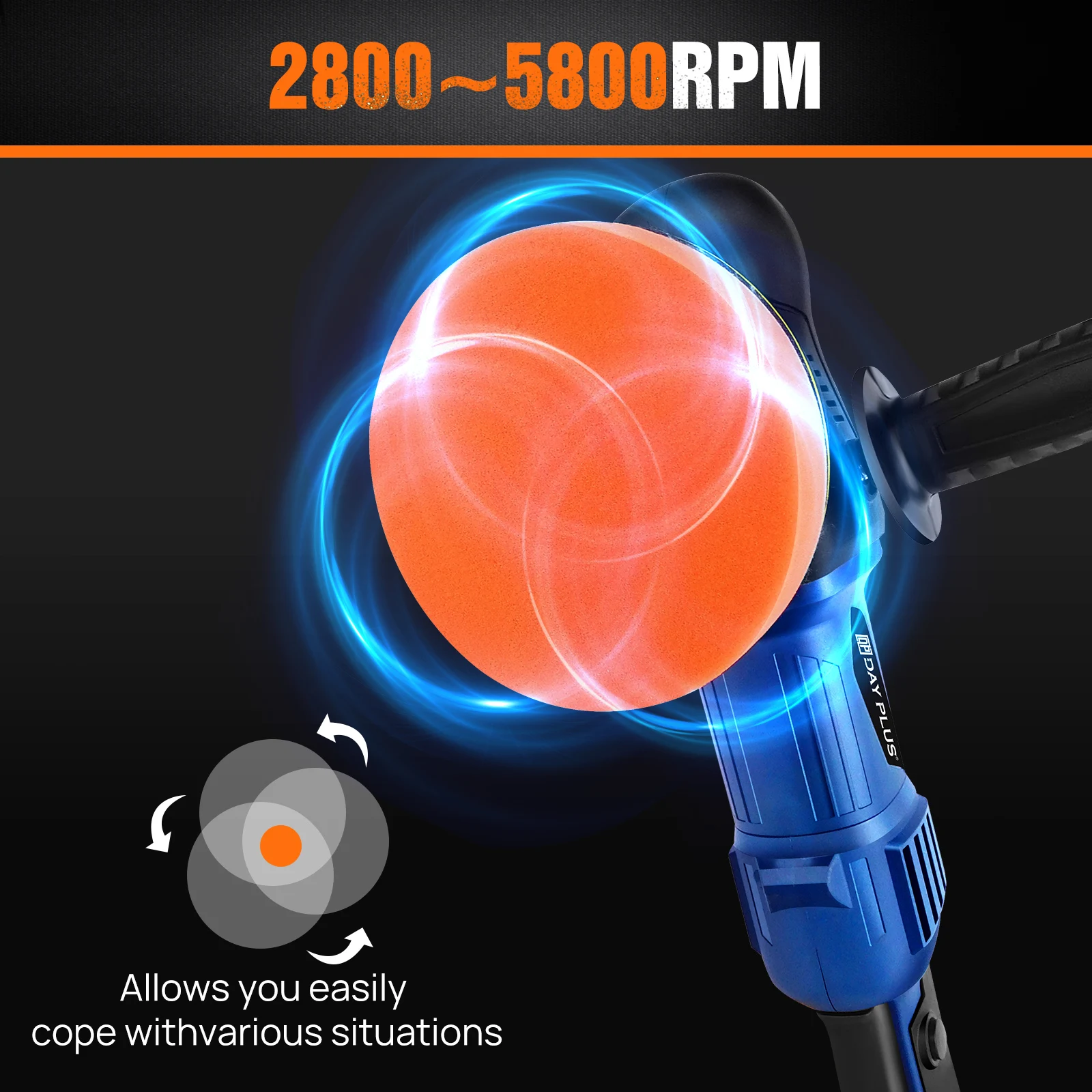 DayPlus Polisher 5000W Dual Action Car Polisher, Random Orbital Polisher Car Buffer Polisher 6 Variable Speed for car Detailing