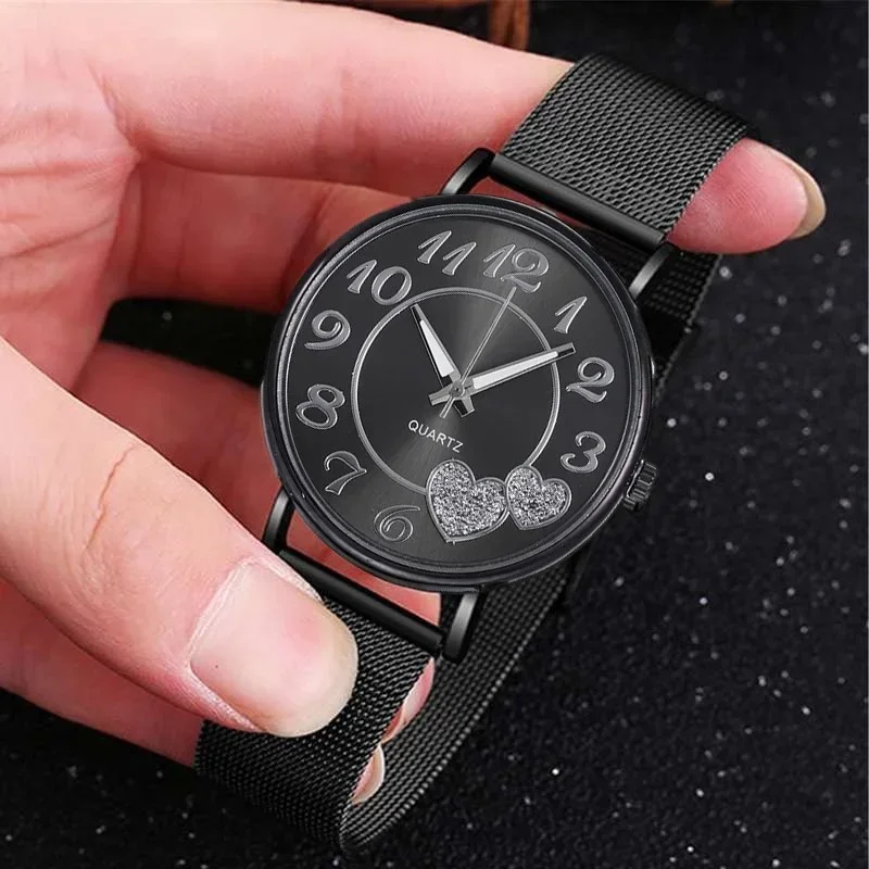 Reloj elegante con esfera de corazón de oro rosa para mujer, temperamento Simple, resistente al agua, relojes de lujo para mujer de alto nivel