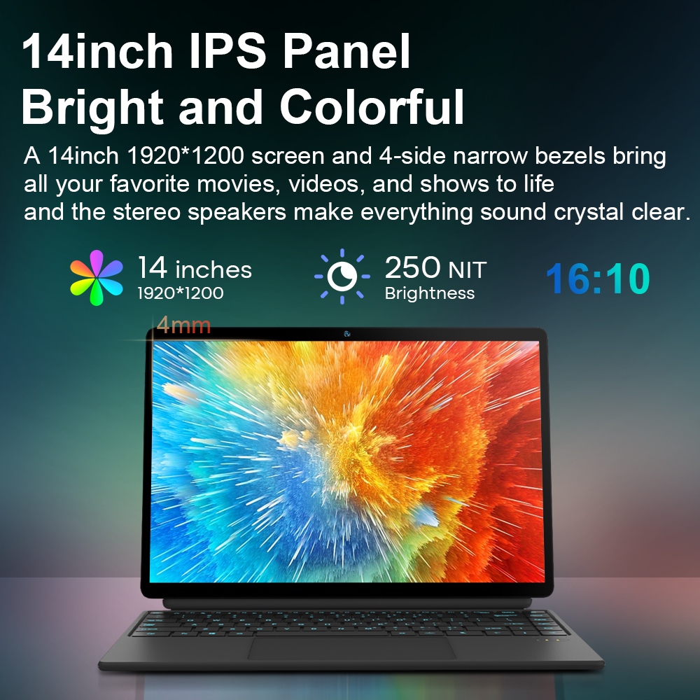 Tablette Mini ordinateur portable 14 pouces 2 en 1 Intel N100 16GB + 512GB 1200P IPS écran tactile Windows 11 ordinateur portable livraison gratuite