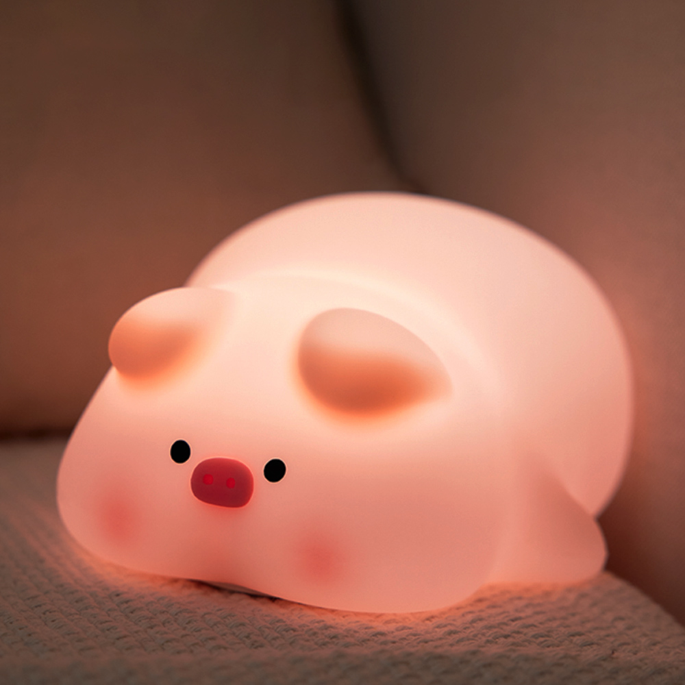 Luz nocturna de cerdito rosa, bonita luz nocturna de silicona, lámpara LED Pat, decoración de habitación, carga USB, lámpara de ambiente interior, regalo para niños