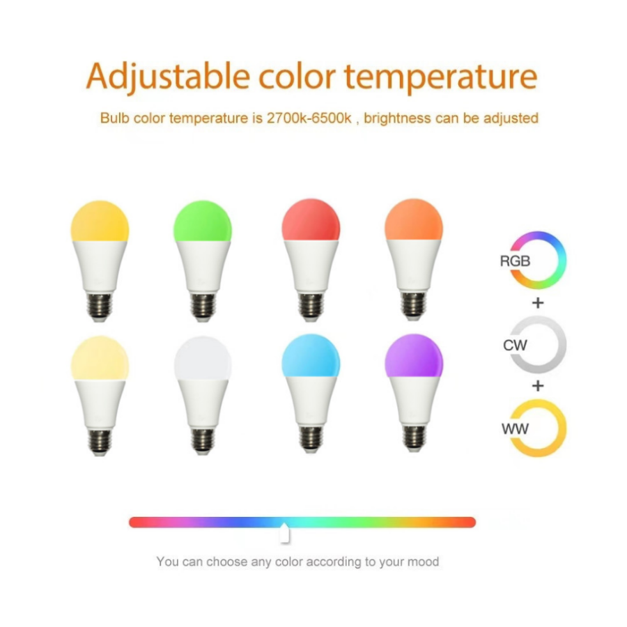 PwwQmm AC220V-110V LED E27 Wireless App 4.0 Bluetooth Smart Bulb Tuya APP Control Dimmable 15W RGB+CW+WW Compatible IOS/Android