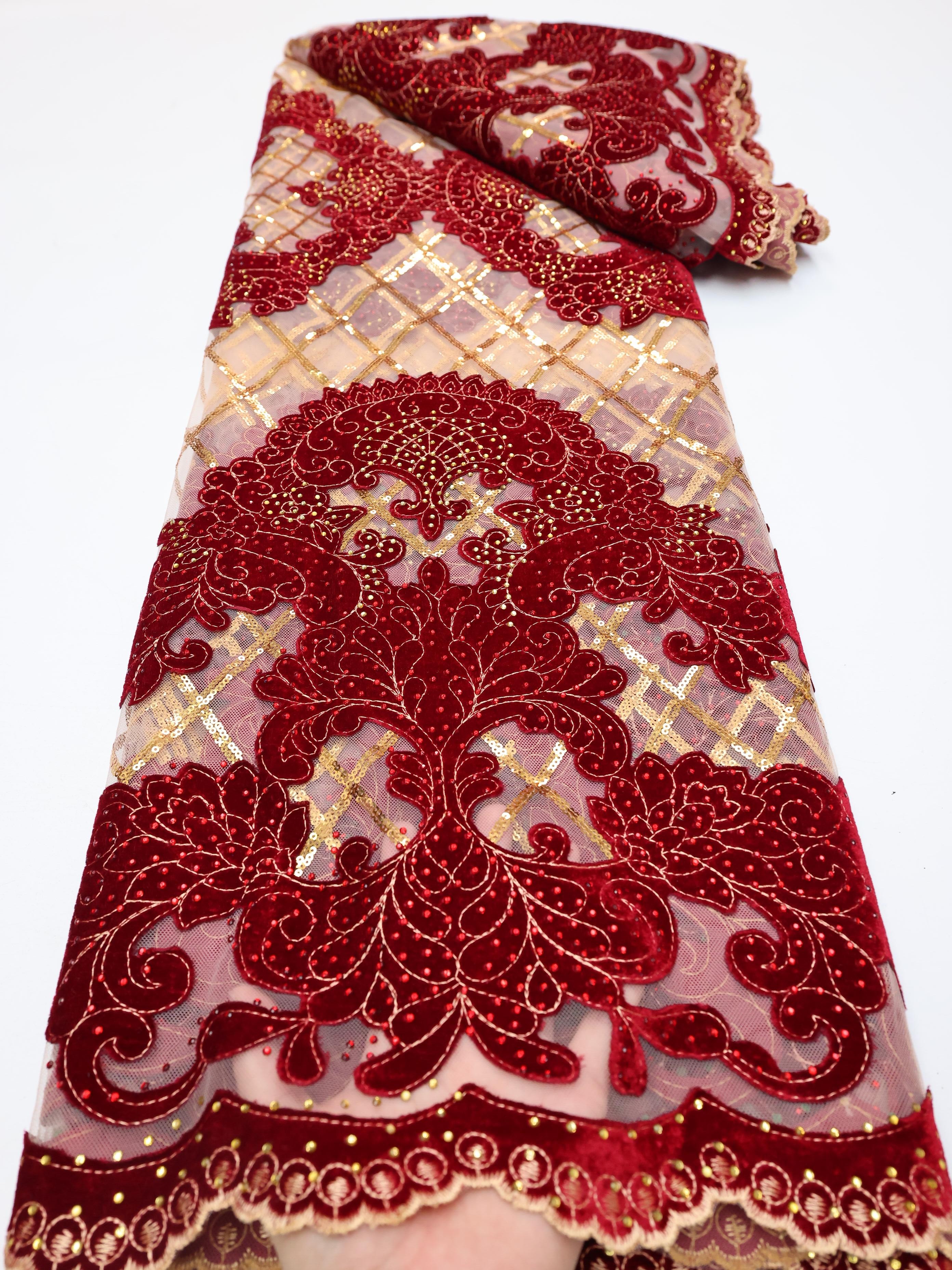 Atacado moda africano veludo tecido de renda 2025 alta qualidade feminino festa lantejoulas bordado materiais renda nigeriano