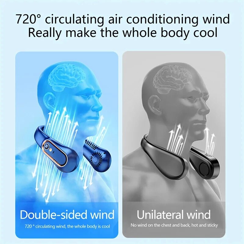 พัดลมไร้ใบพัดคอ Mini Ultra Long Life Portable Lazy Silent Fan Usb ชาร์จสํานักงานกีฬานักเรียนจอแสดงผลดิจิตอล Power 5 Gear